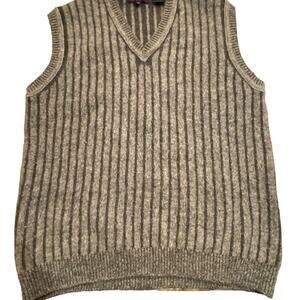 Jessi Lee Mens Size Medium Lambswool Gray Striped Sweater Vest